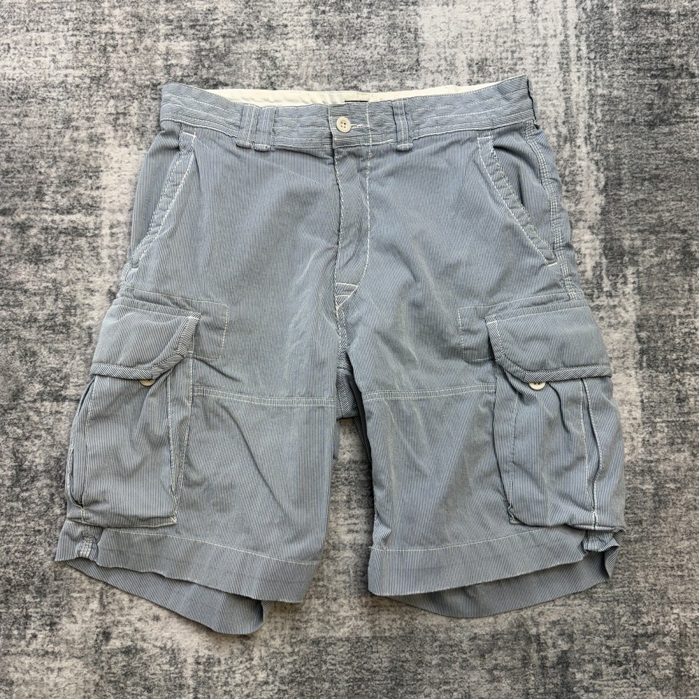 Polo Ralph Lauren Cargo Short Mens 34 Blue Seersucker Preppy Utility Coast Chino